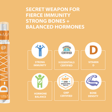 Load image into Gallery viewer, D-Maxx is a secret weapon for fierce immunity plus strong bones plus natural hormone balance that is 9 Essentials Certified, GMP compliant, and a great source of vitamins C, D and E.