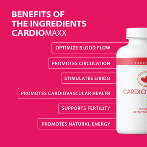 Benefits of the ingredients of CardioMaxx include: optimize blood flow, promoted circulation, stimulates libido, promotes cardiovascular health, support fertility, promotes natural energy