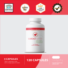 Load image into Gallery viewer, CardioMaxx is 9 Essentials Certified, gluten-free, GMP compliant, and satisfaction guaranteed